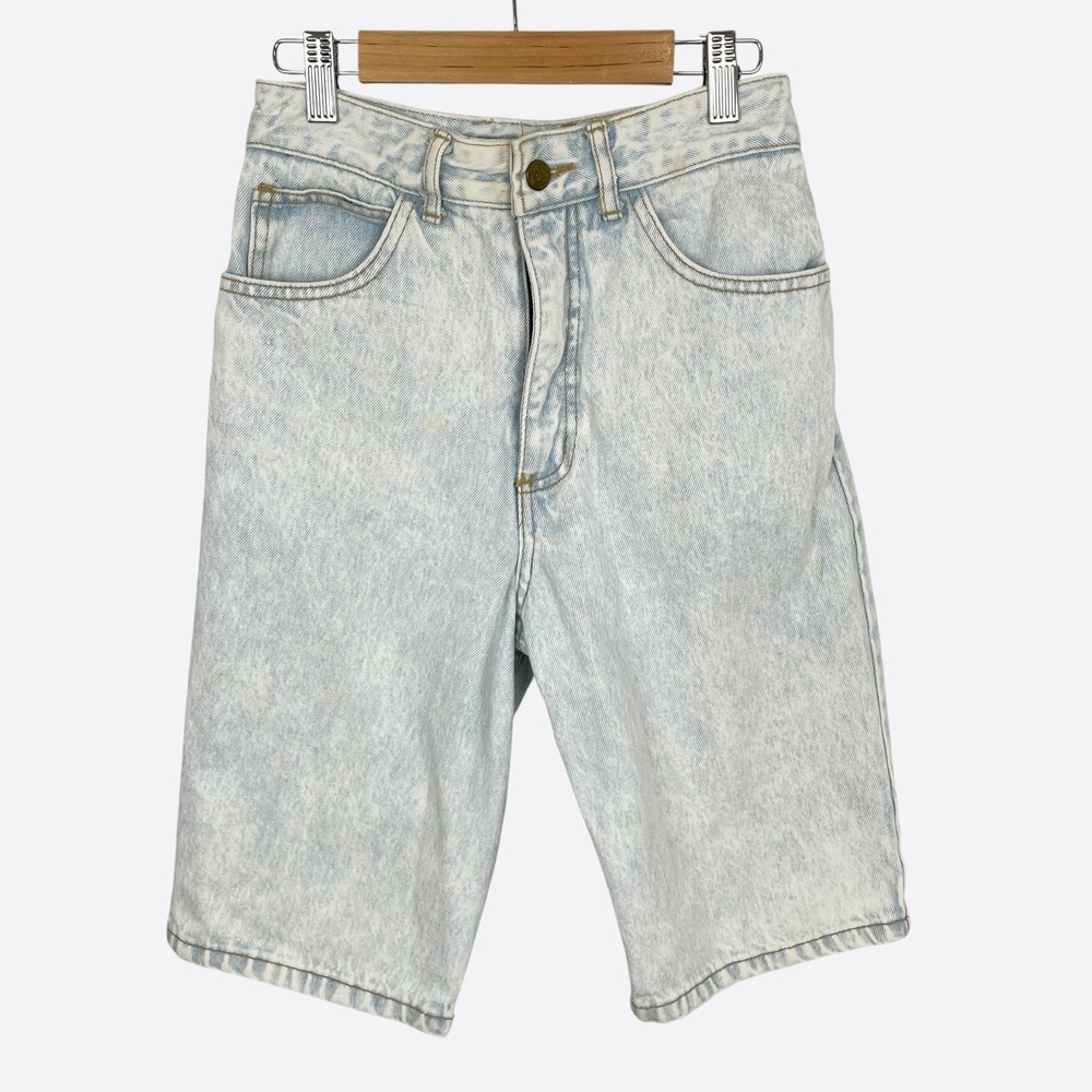 VTG Womens Guess Distressed Light Blue Long Denim Shorts Size‎ 27 Streetwear USA